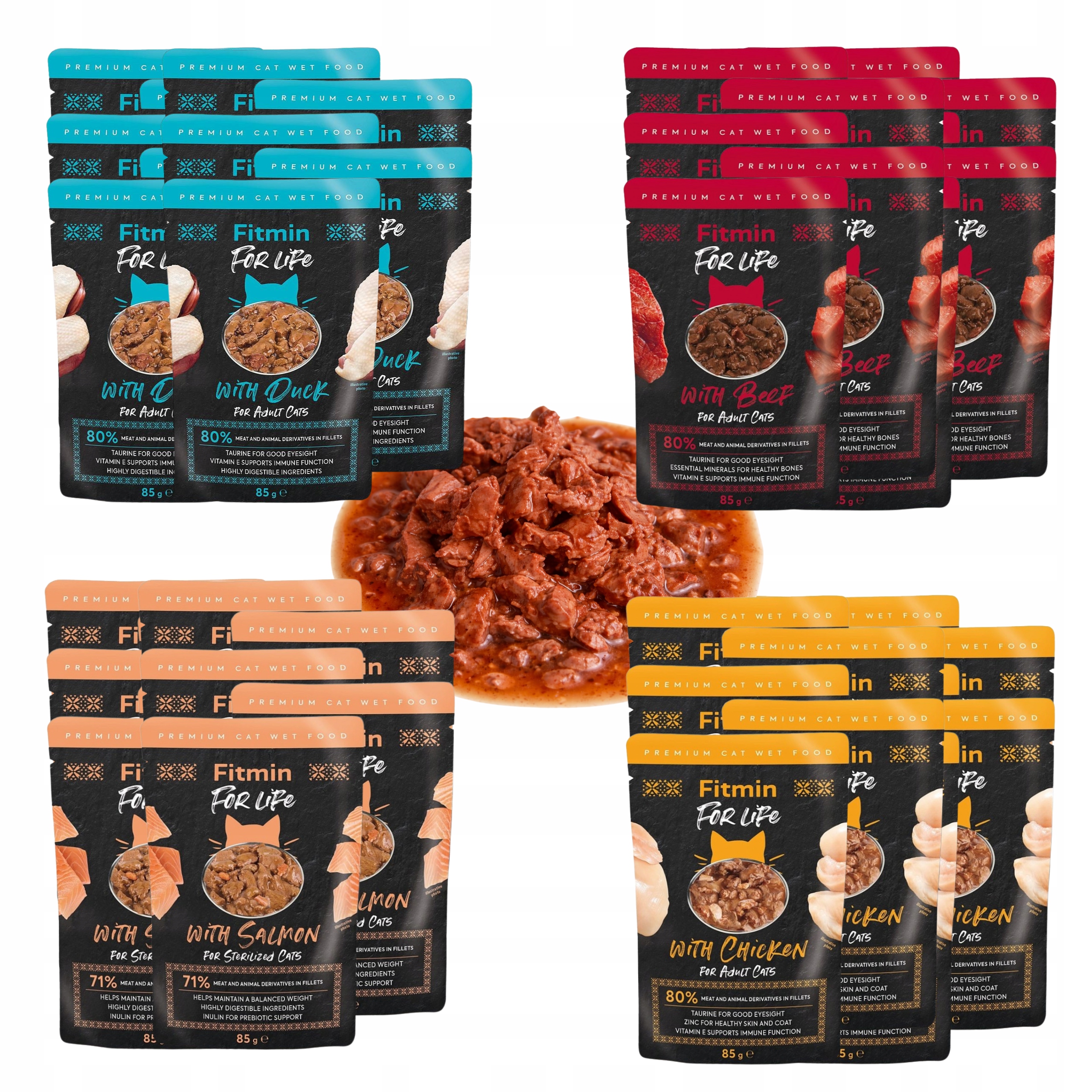 Levně 40 x Mokré Krmivo Pro Kočky Fitmin Filé Mix Chutí pro sterilizované 85 g