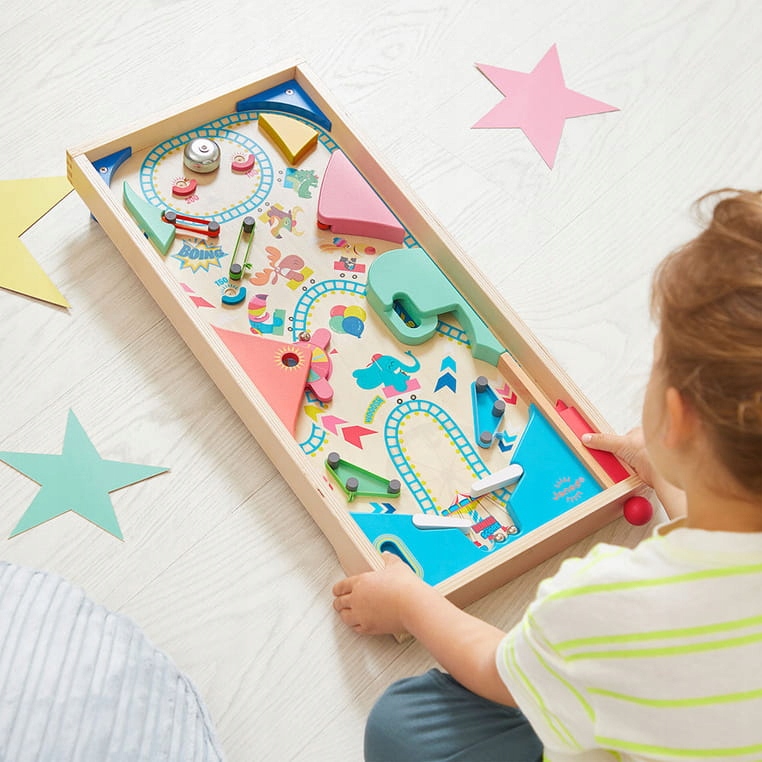 Gra zręcznościowa drewniana Pinball flipper stół punkty Applepop Janod