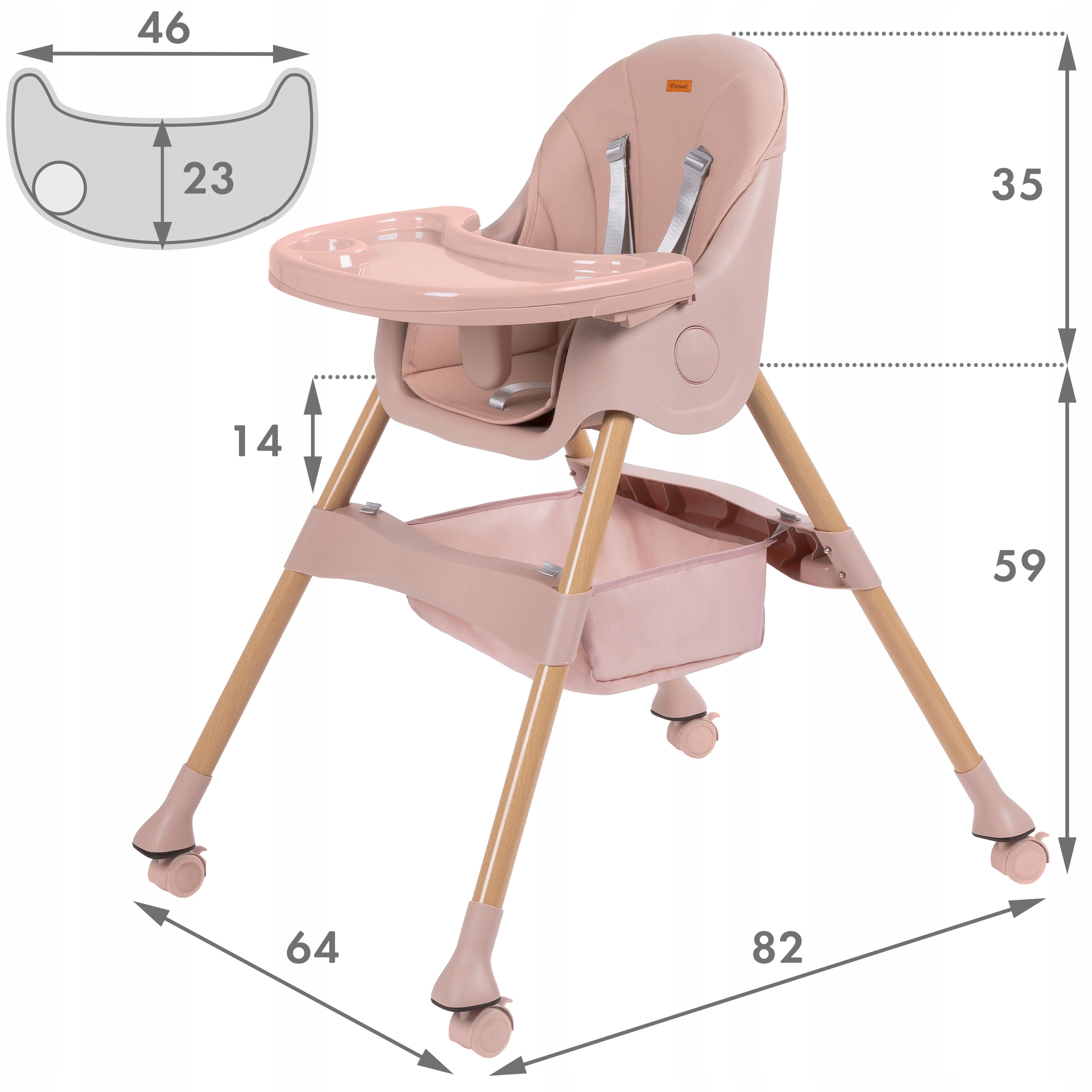 Kidwell KARIMI krzesełko do karmienia 2w1 kółka Waga krzesełka 4 kg