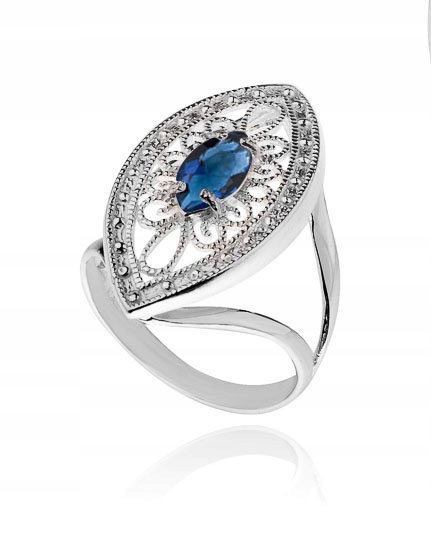 

Pierścionek Ażurowy Z Niebieską Cyrkonią ROZMIAR22