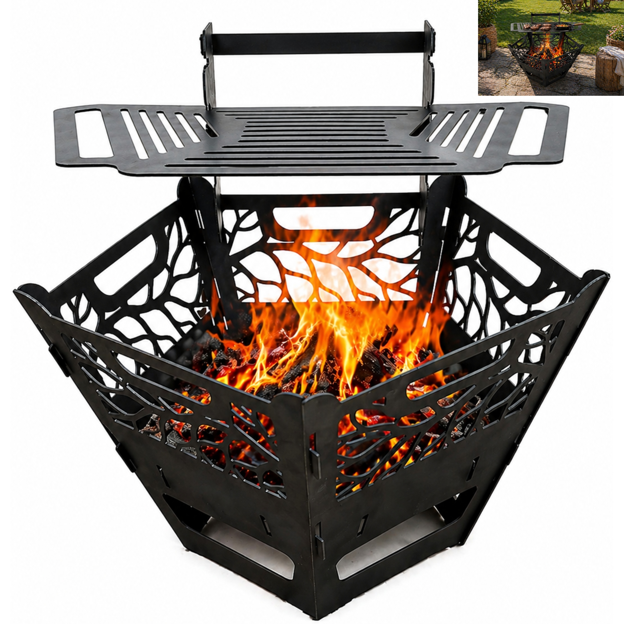 Veľké skladacie záhradné ohnisko Grill Rošt 3 mm Oceľ 2v1