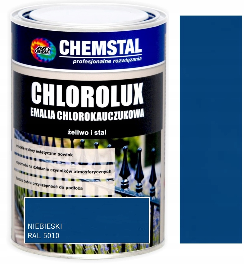 Chemstal Chlorolux Emalia Chlorokauczukowa Na Stal Niebieski Ral 5010 5L