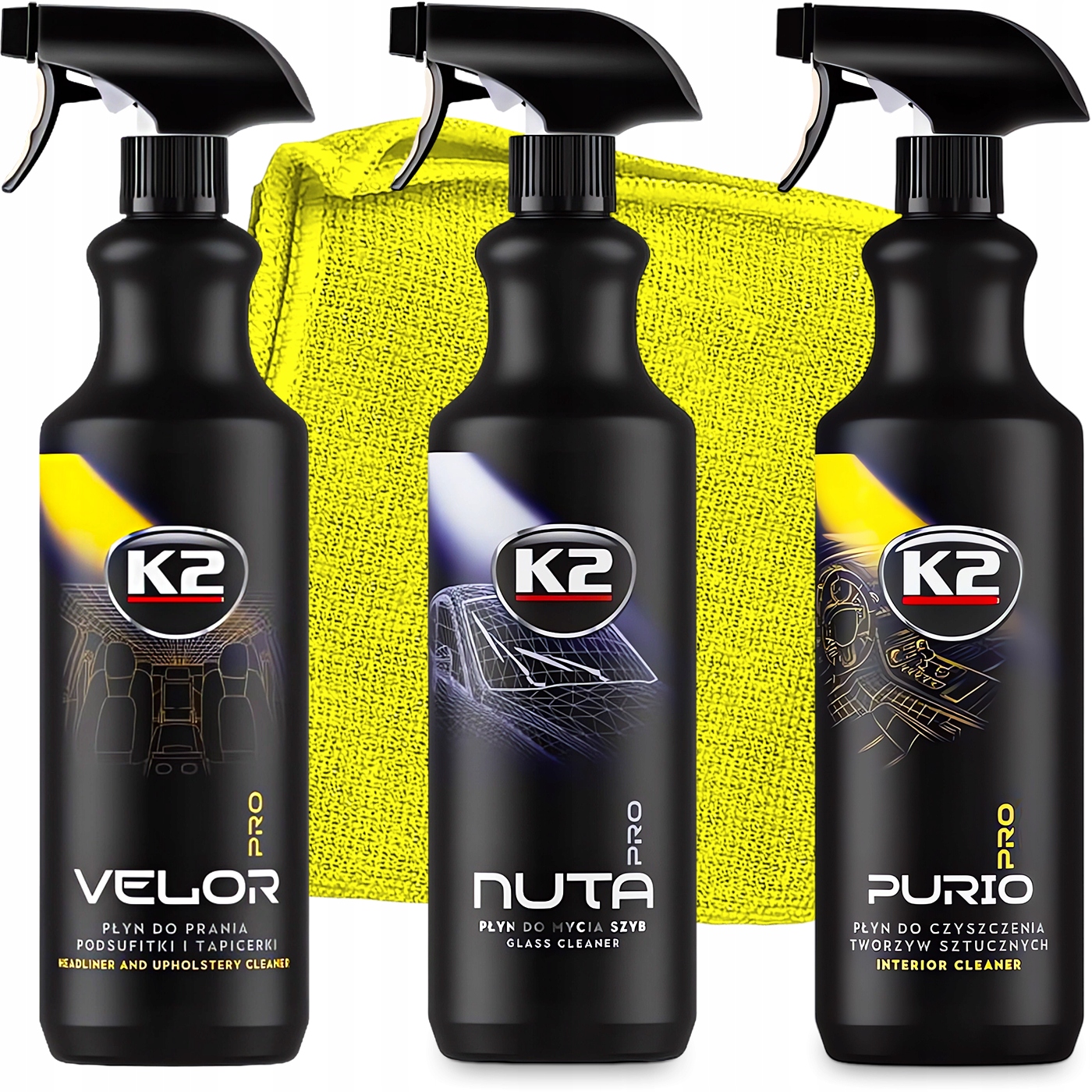 Zestaw Do Czyszczenia Wnętrza Tapicerki Szyb Podsufitki Plastików K2 Pro