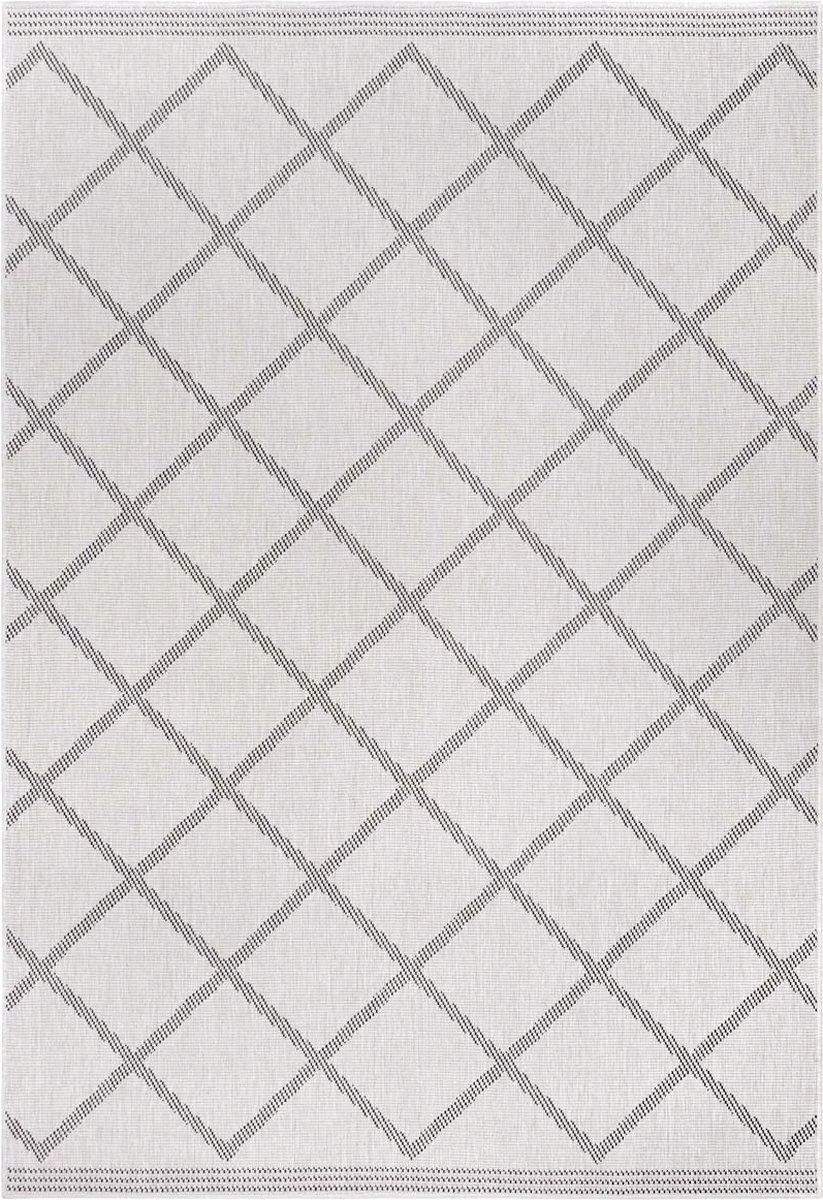 Koberec na terasu 160x230 cm, krémovo čierny, obojstranný, plochý, šnúrkový