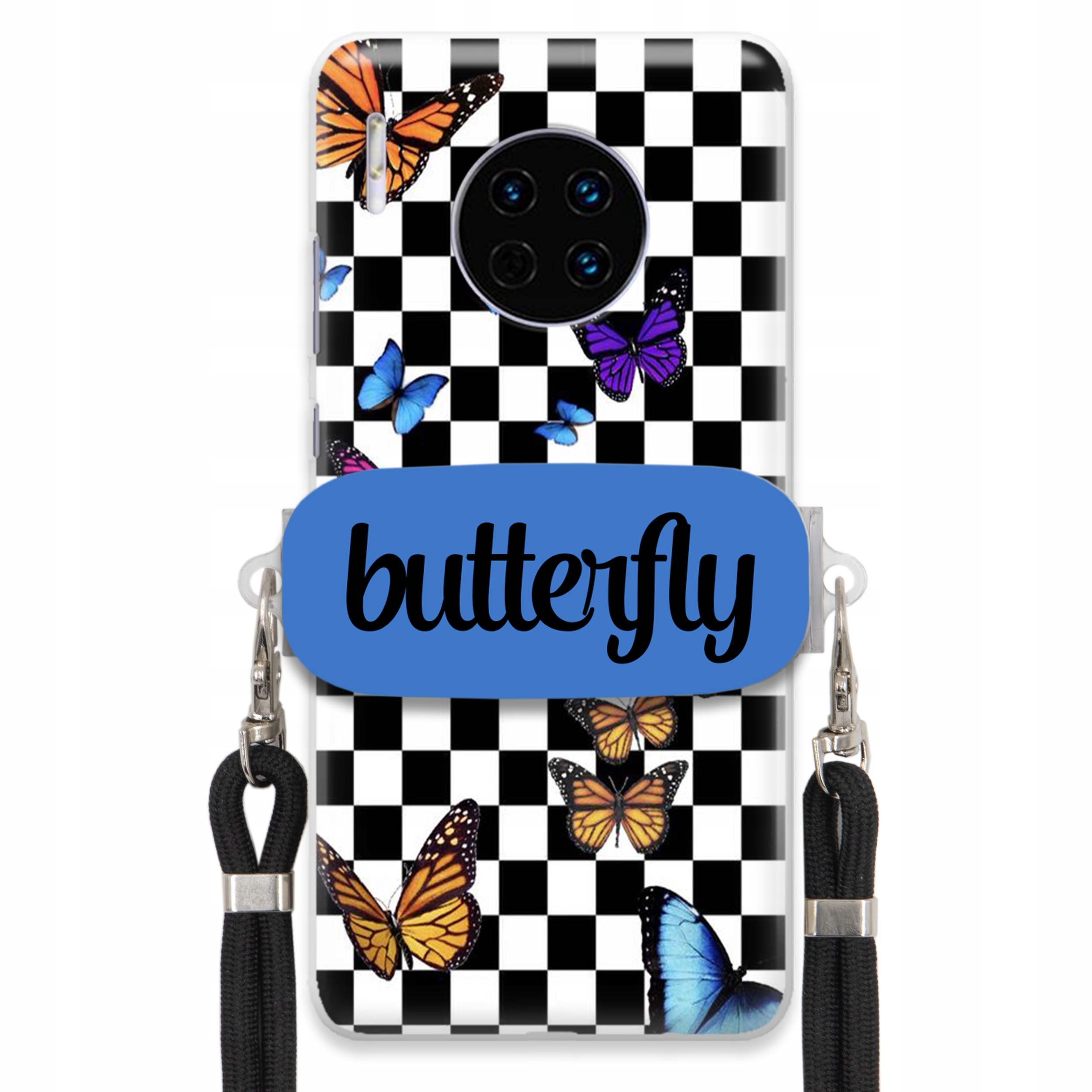 Puzdro Na Huawei Mate 30 Case, Obdĺžnikový Držiak, Čierne Vodítko, Butterfly, Motýle