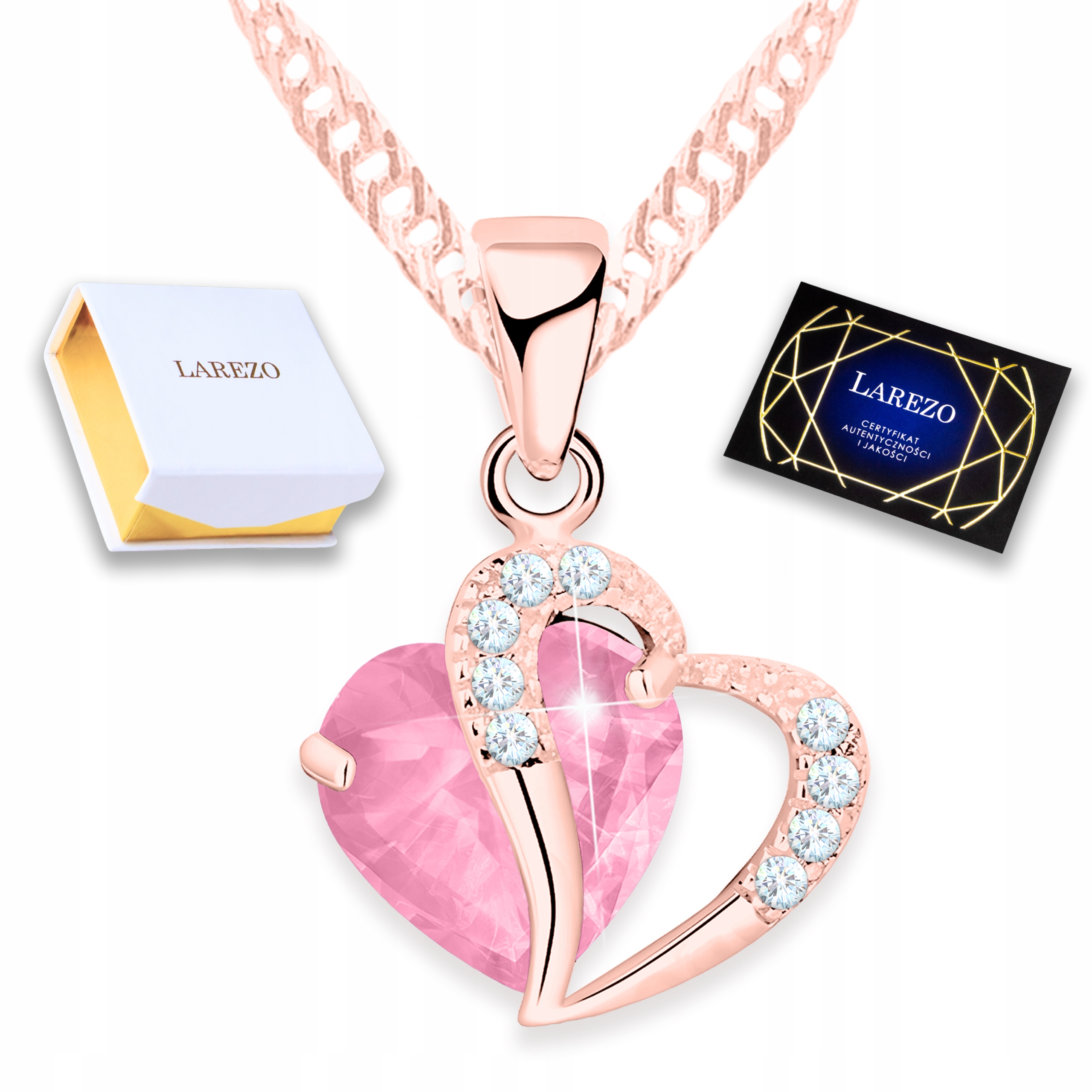 Náhrdelník Pozlacený Růžový Křišťál Dvojité Srdce Zirkony Stříbro 925