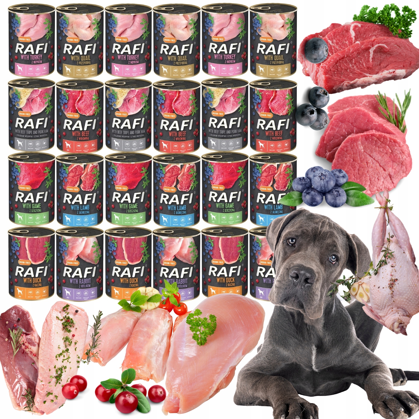 Dolina Noteci vlhké krmivo mix chutí sada 24 x 400 konzerv Rafi