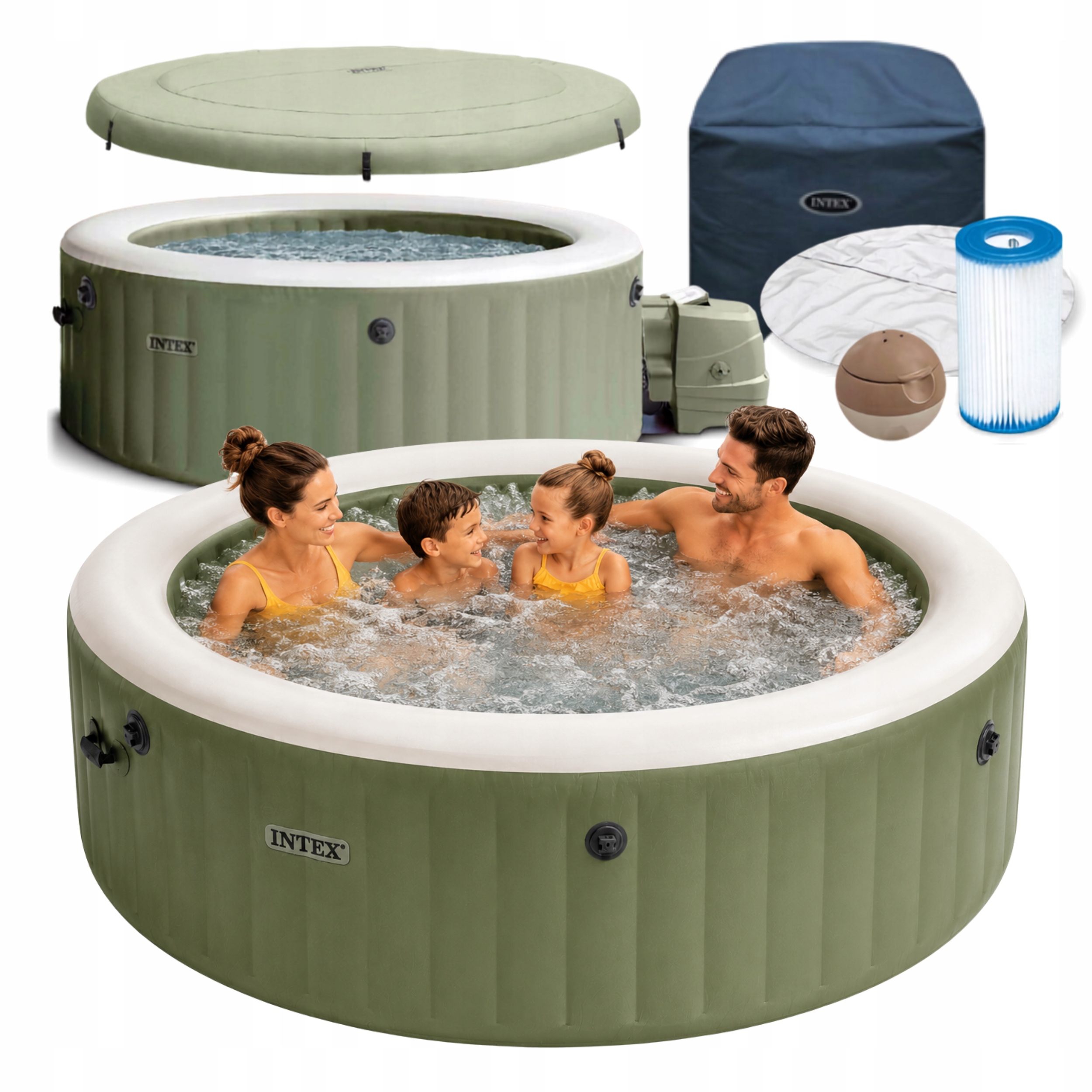 Dmuchane Spa ogrodowe z hydromasażem 4 os Intex 28426NP oliwkowe 120 dysz
