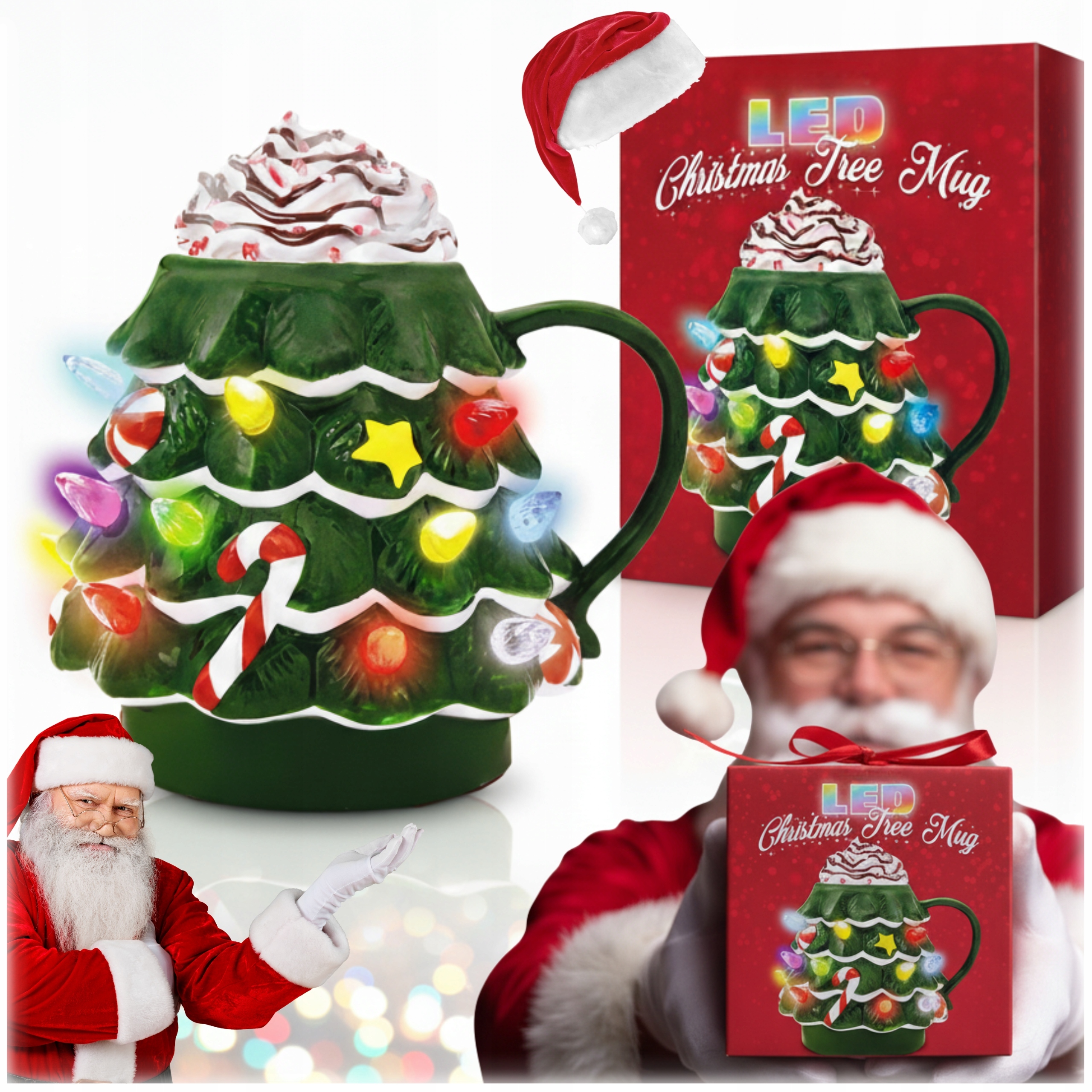 Kouzelný vánoční hrnek, vánoční stromeček, svítící Dárek od Santa Clause pro děti