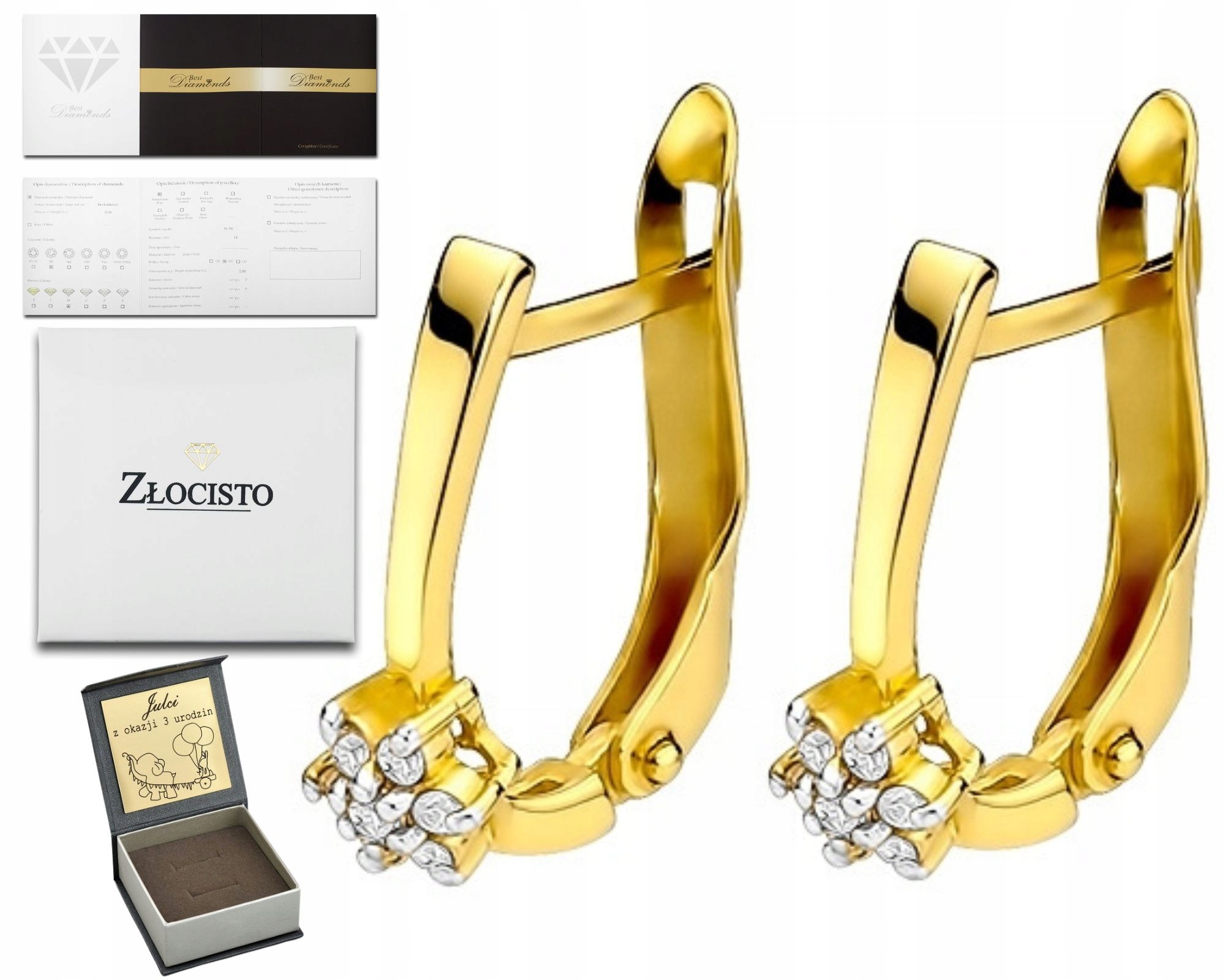 Zlaté Náušnice S Brilianty 0,12 Ct Gravírování Bonus