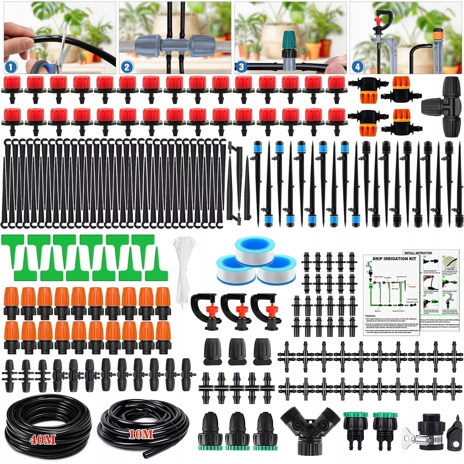 Duży Nawadnianie Kropelkowe Zestaw Diy 302 El Linia Kroplująca 40M 10M