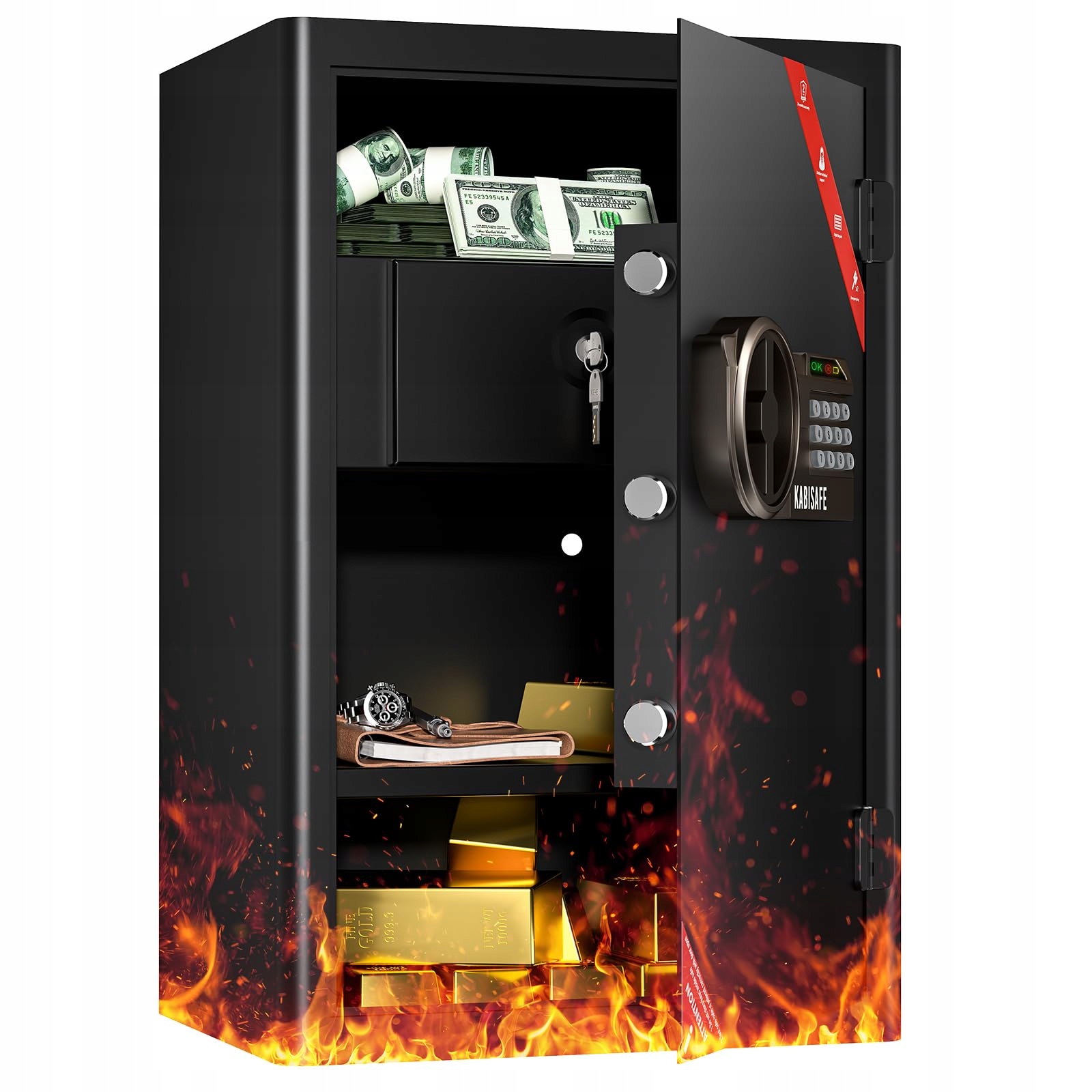 DUŻY SEJF KABISAFE OGNIOODPORNY Z SZAFKĄ I PODŚWIETLENIEM LED