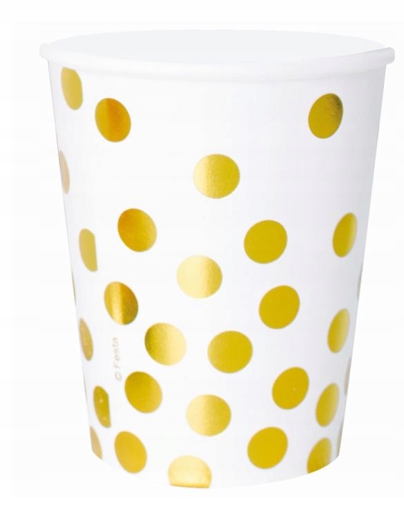 Kubki papierowe 270ml 6szt białe złote groszki
