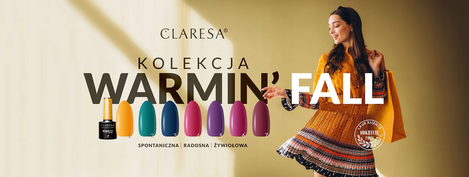 LAKIER HYBRYDOWY CLARESA CZERWONY WARMIN' FALL 7 Kolekcja WARMIN' FALL