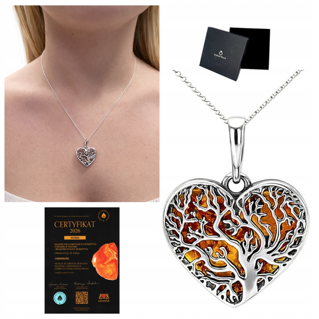 Přívěsek s jantarem Originální Přívěsek ze stříbra s prolamovaným srdcem