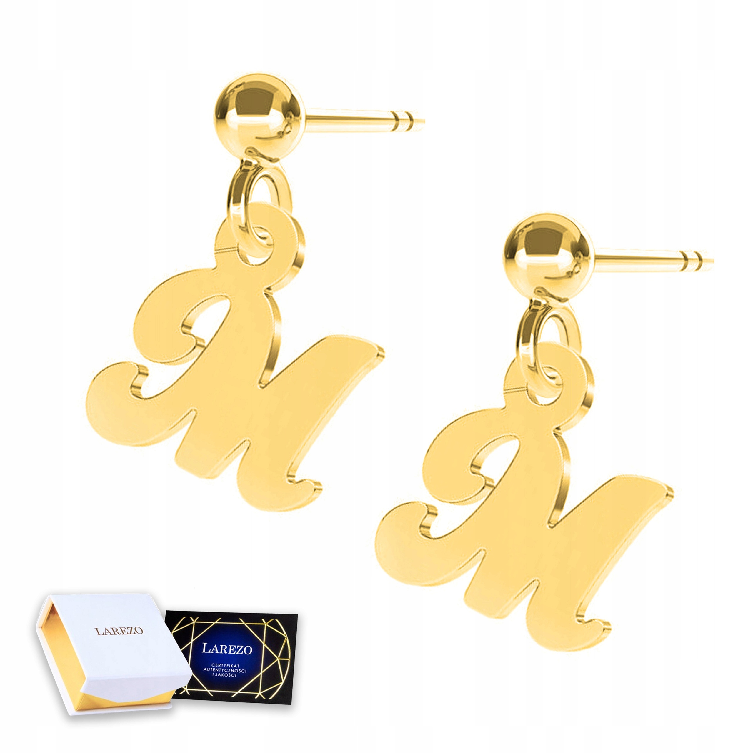 Zlaté Náušnice s písmenem M, abeceda, jméno, pozlacené, Stříbro 925