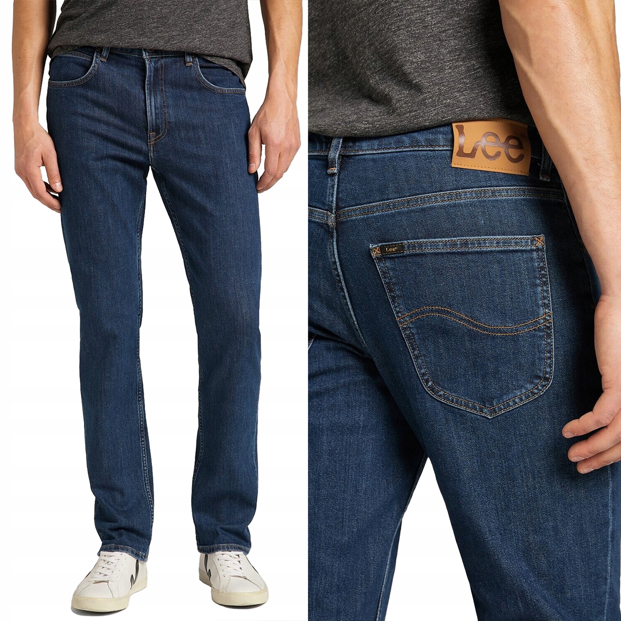 Lee Brooklyn Dark Stonewash Džíny jednoduché tmavé džínové kalhoty W48 L32