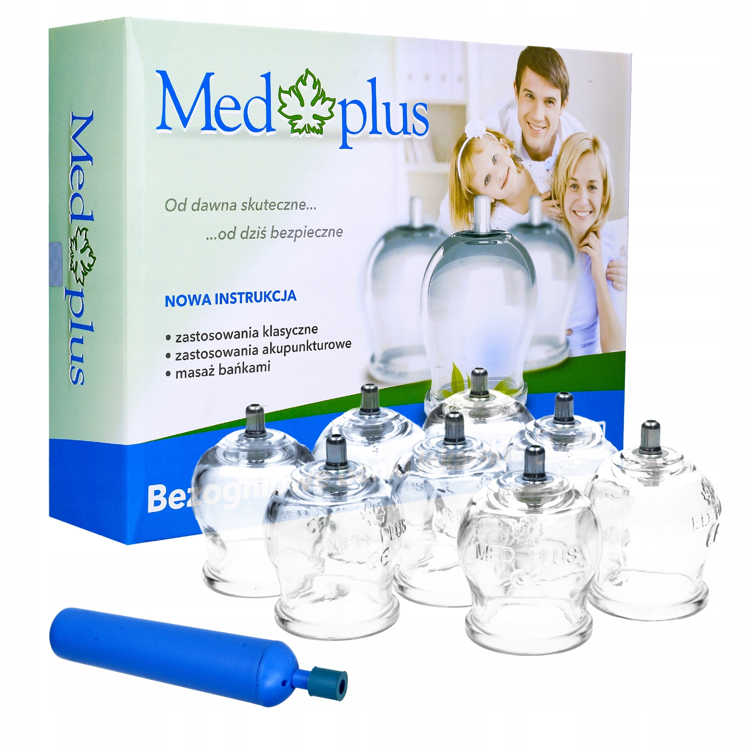 Bańki Med Plus lekarskie bezogniowe z pompką ergonomiczną 40 mm 8 sztuk