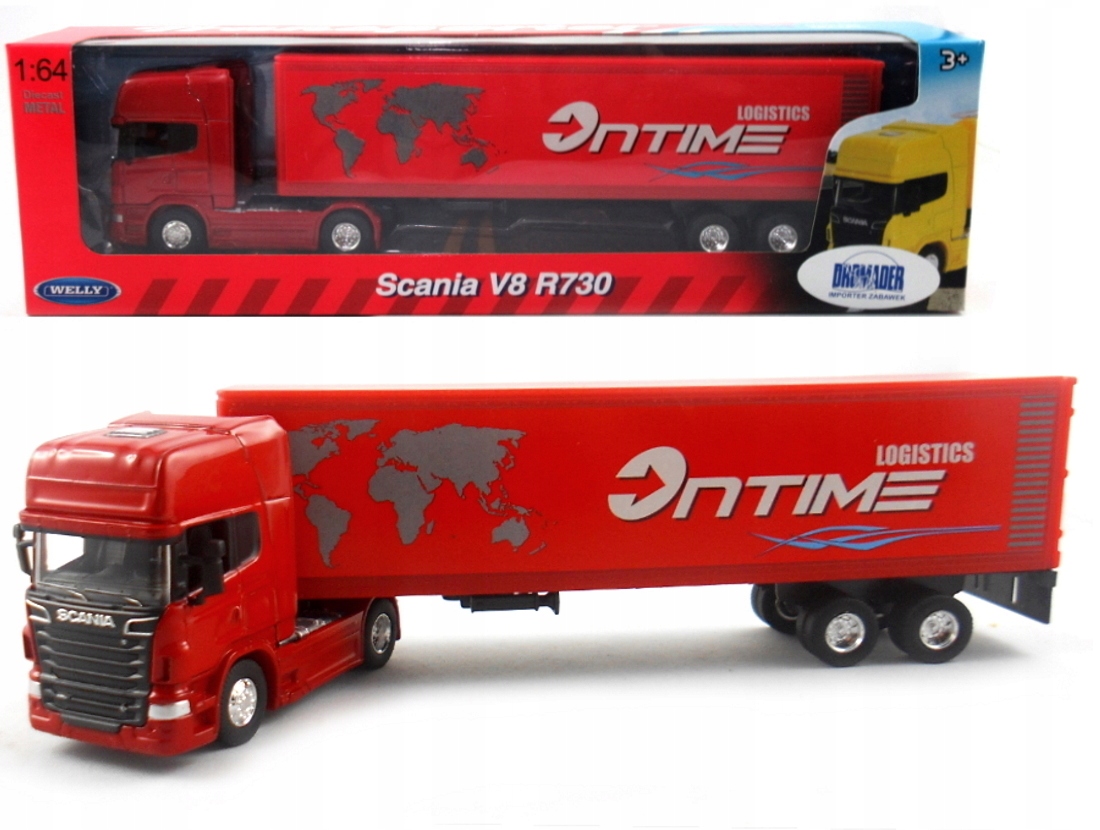 

Scania V8 R730 Model Welly 1:64 Czerwony Tir
