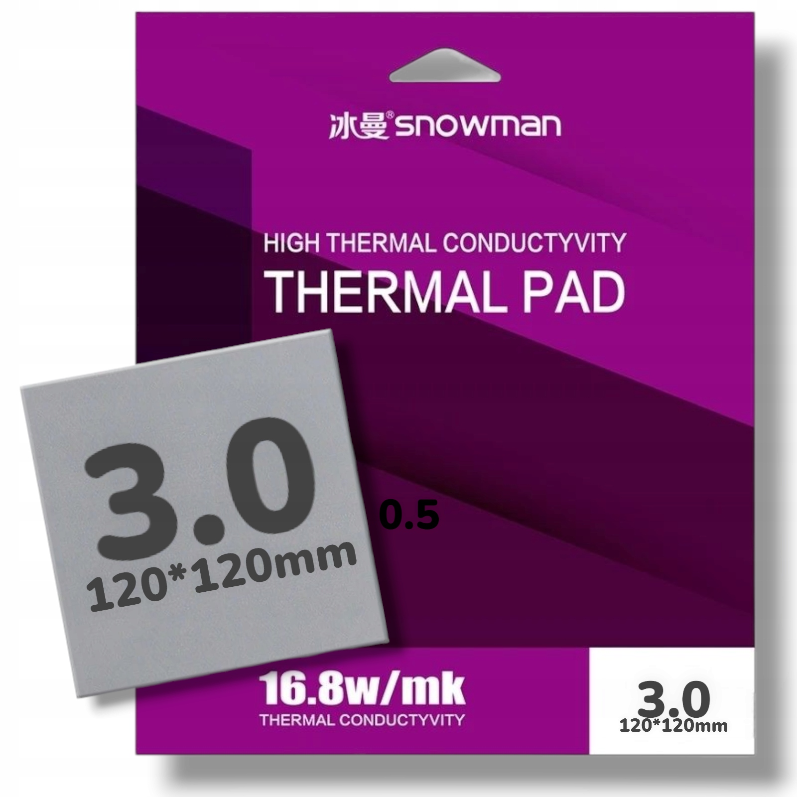 Herní tepelná podložka Snowman s vysokou tepelnou vodivostí 120x120 3,0 mm 16,8 W/mK
