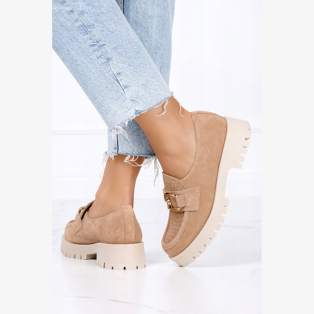 MOKASYNY DAMSKIE SKÓRZANE PÓŁBUTY PLATFORMA MODNE Marka Casu