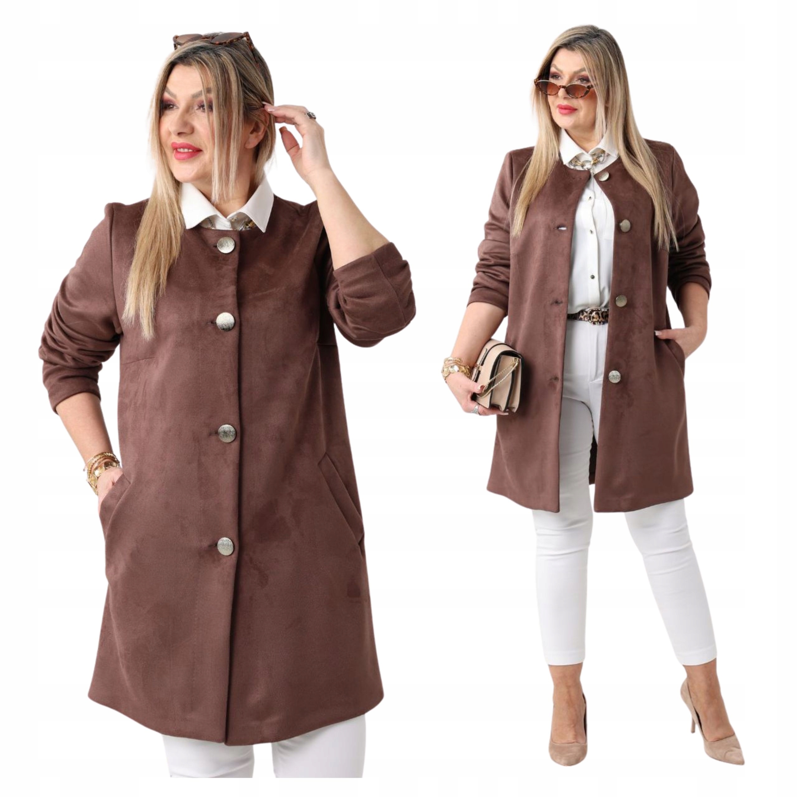 Płaszcz zamszowy damski przejściowy Polski Producent duże rozmiary miękki