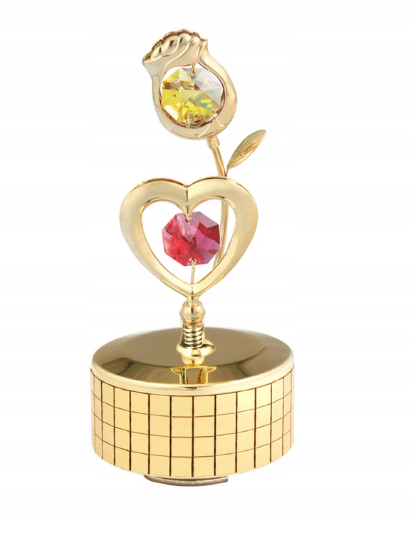 Figurka hrací skříňka zlatá růže srdce CrystoKraft Swarovski Crystal dekorace