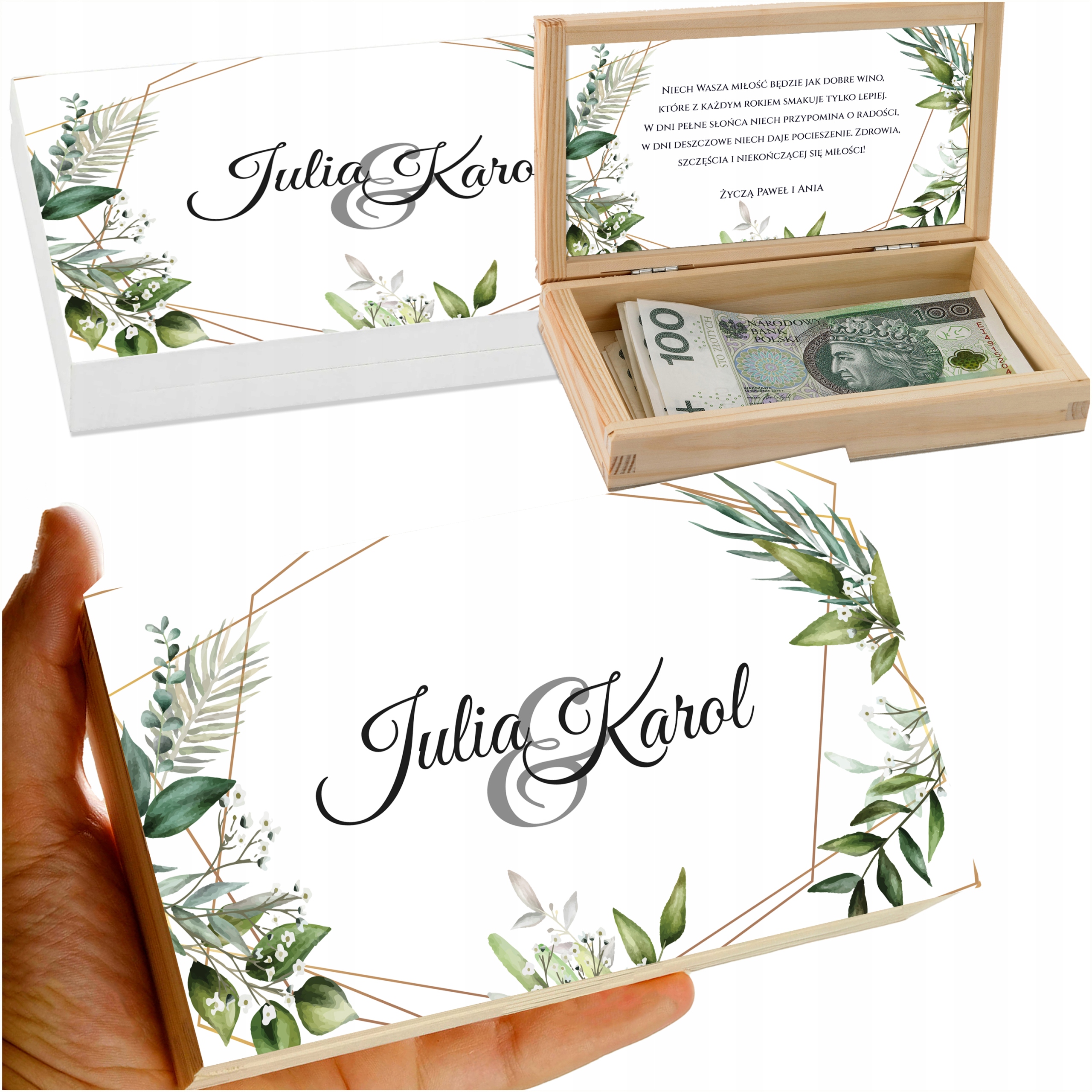 PUDEŁKO NA PIENIĄDZE Z ŻYCZENIAMI DLA PARY MŁODEJ ŚLUB WESELE PREZENT 1