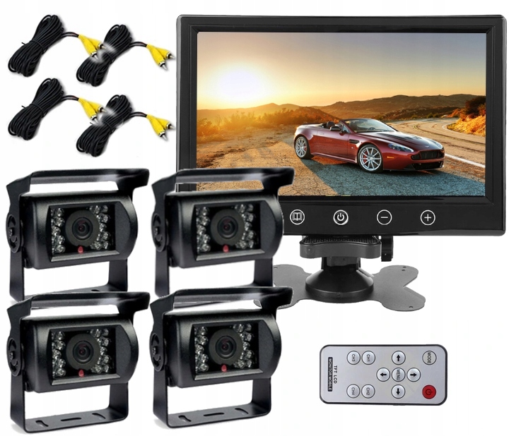 

4x Kamera Cofania Monitor 9 Cali Podziałka Quad Ir