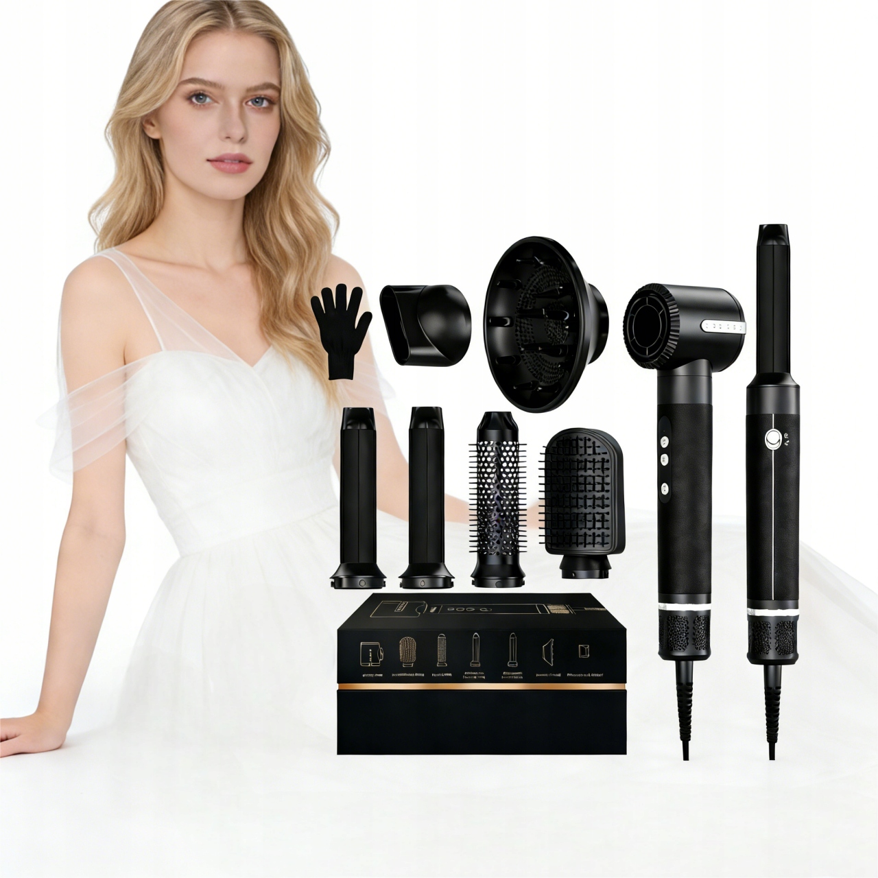 Vysoušeč Vlasů S Ionizací, Silný, 3 Rychlosti, 7 Nástavců Na Vlasy