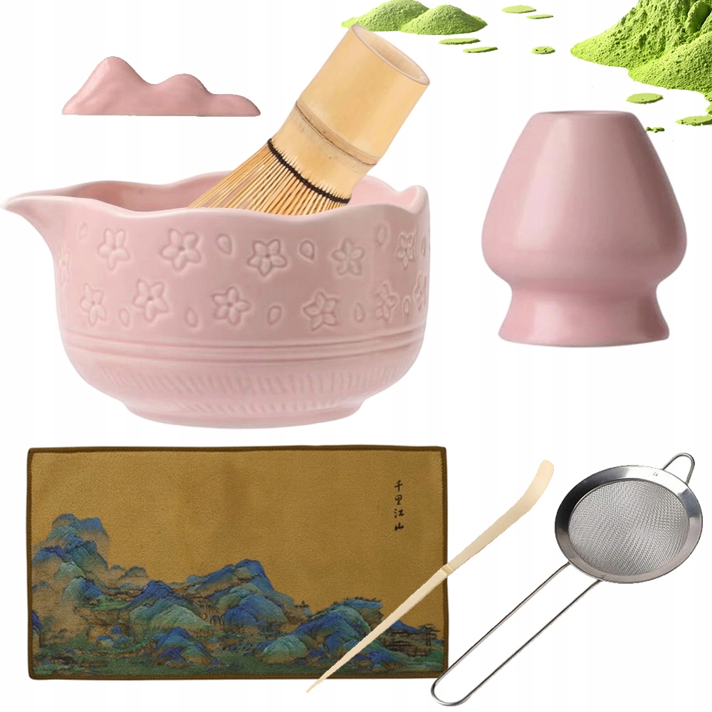 Levně Růžová Sada Na Matcha 450 ML S Keramickou Miskou A Příslušenstvím