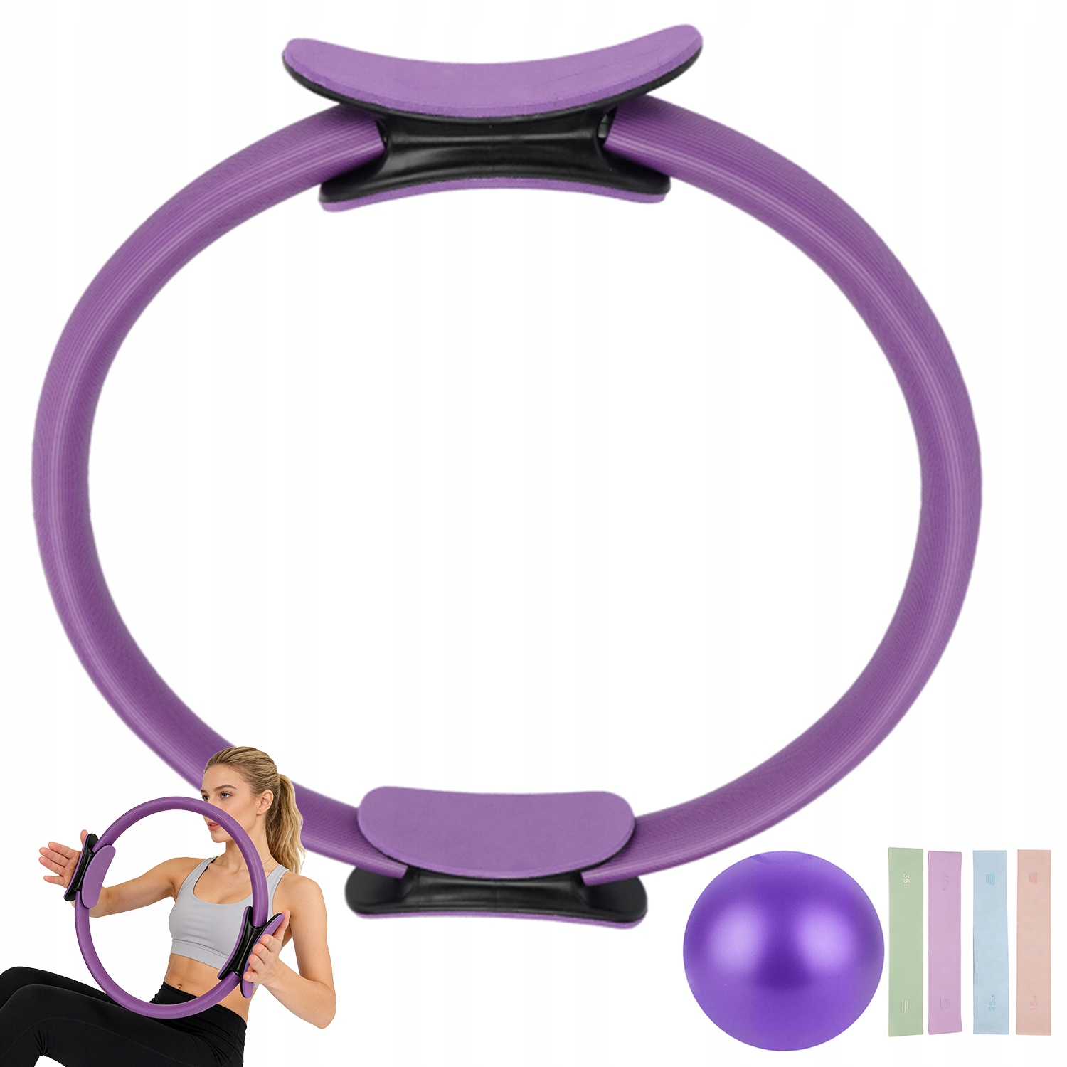 Zestaw Do Jogi Pilates Treningowy Koło Piłka Gumy Wielopoziomowy