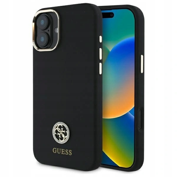 Pouzdro Guess pro Apple iPhone 16 Hardcase Silicone Logo Strass 4G černé