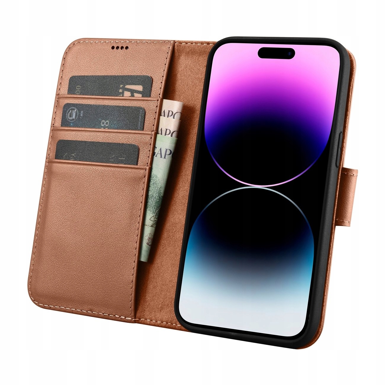 2w1 etui skórzany pokrowiec z klapką iPhone 14 Pro AntiRFID Wallet Case