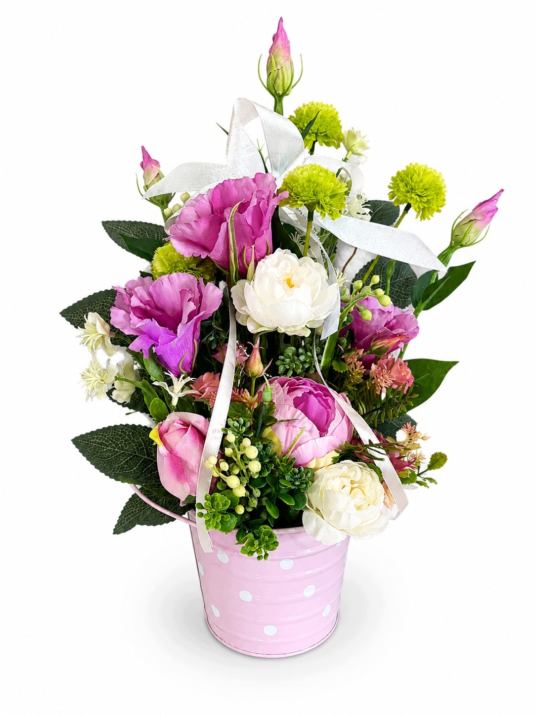 Flower Box Kompozice v kovovém kbelíku z umělých květin, 42 cm