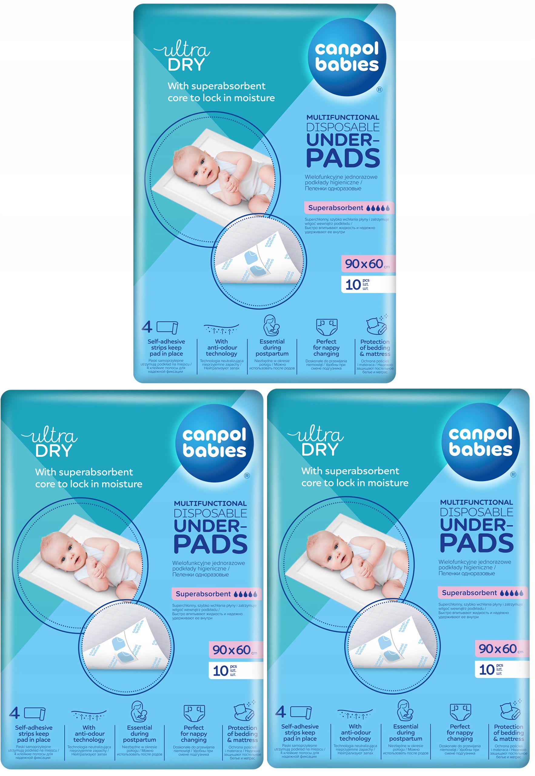 CANPOL PODKŁADY JEDNORAZOWE 60X90 78/002 3x10 3PAK Kod producenta 78/002