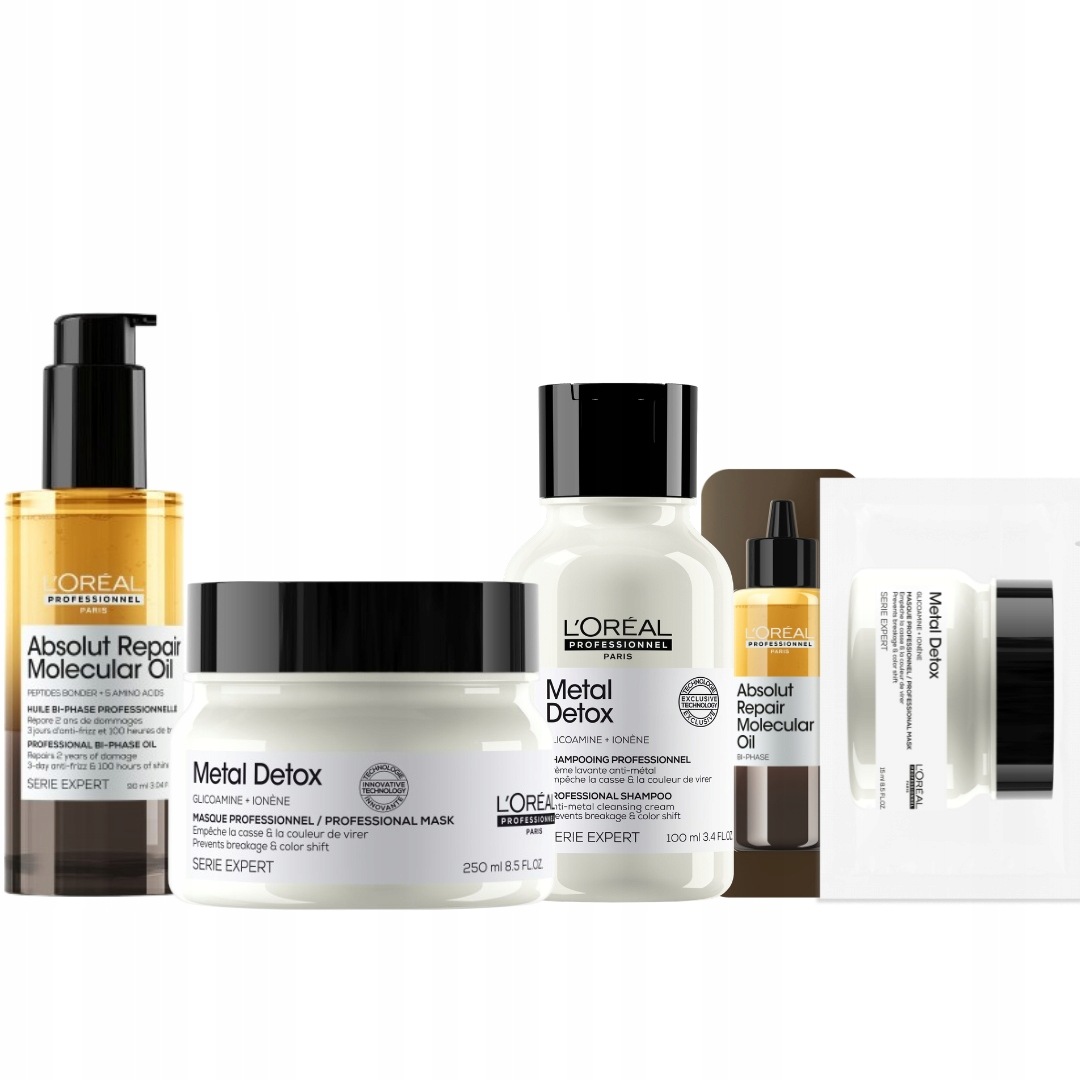 Loreal Absolut Repair Molecular olejek, Metal Detox maska do włosów