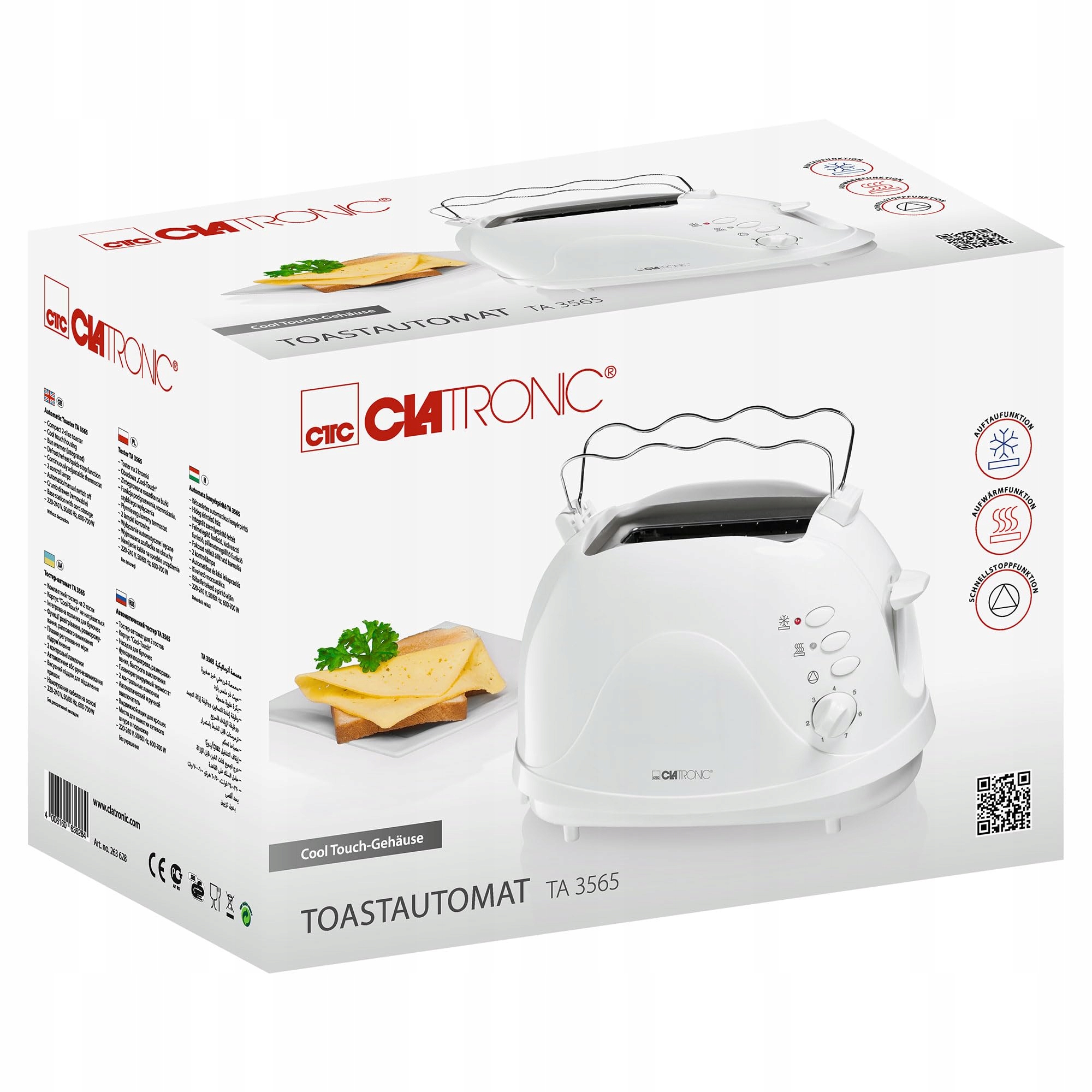 CLATRONIC Toster 2 Kromki z Podgrzewaczem, Rozmrażanie i Szybki Stop — miniatura 6