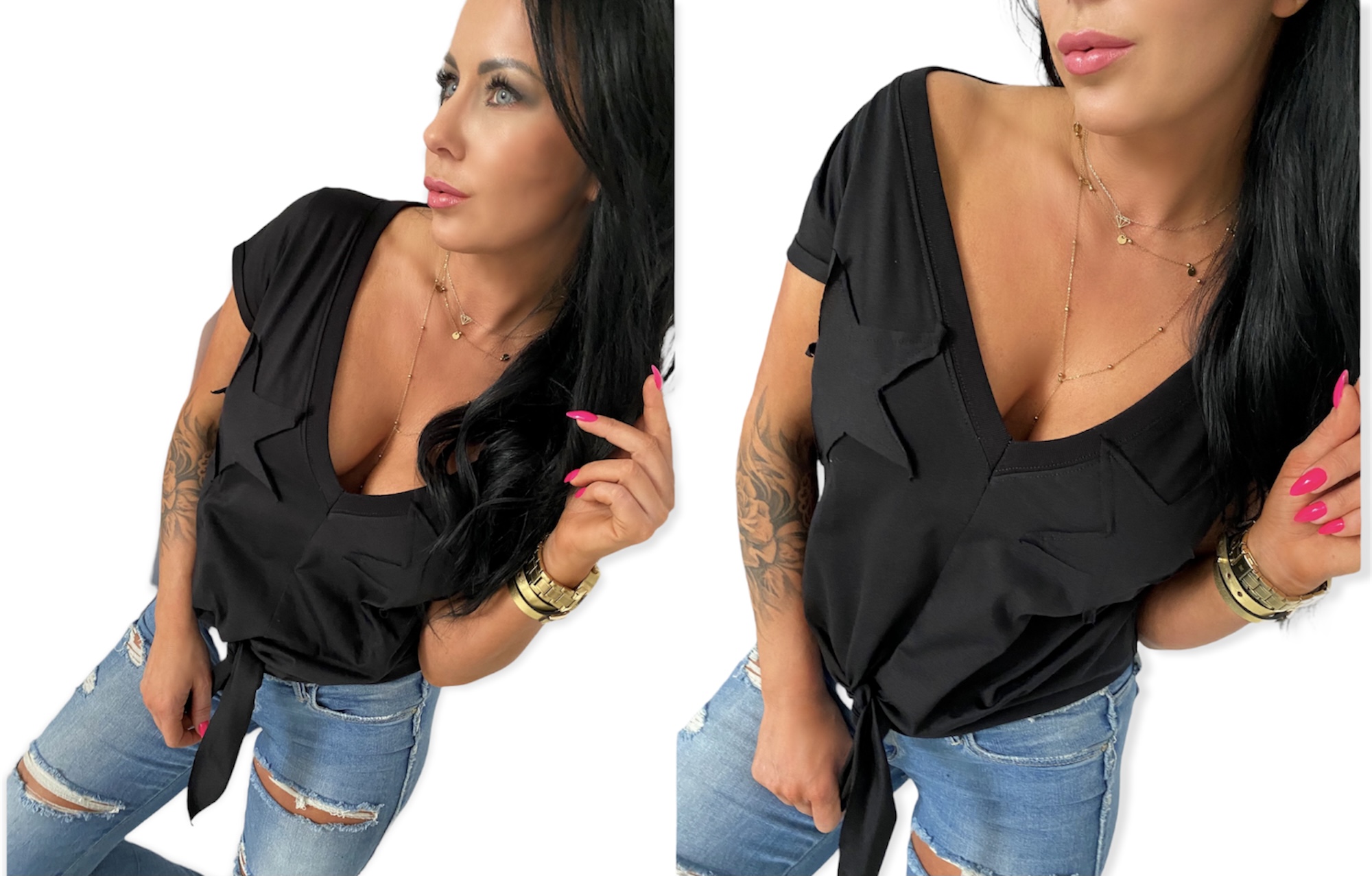 

LipMar bluzka seksowna T-shirt dekolt V Star L 40