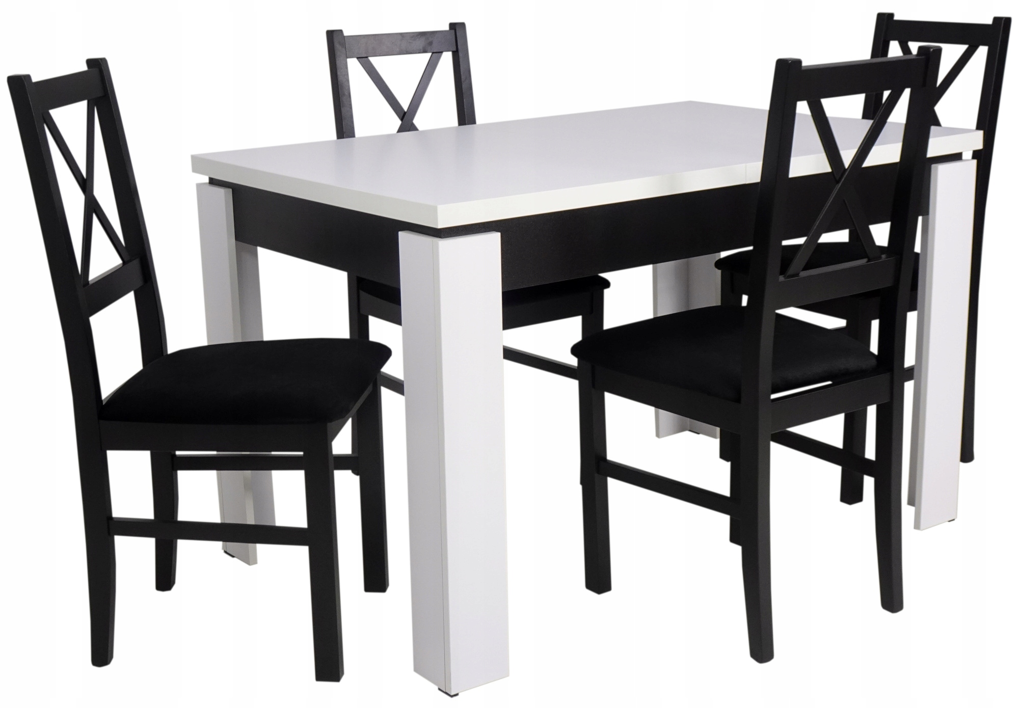 

4 krzesła drewniane oparcie X + stół 80x120/160cm