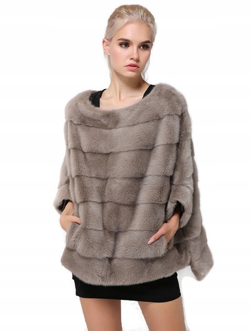 Italy Ponczo Narzuta Futro z Norek Oversize L