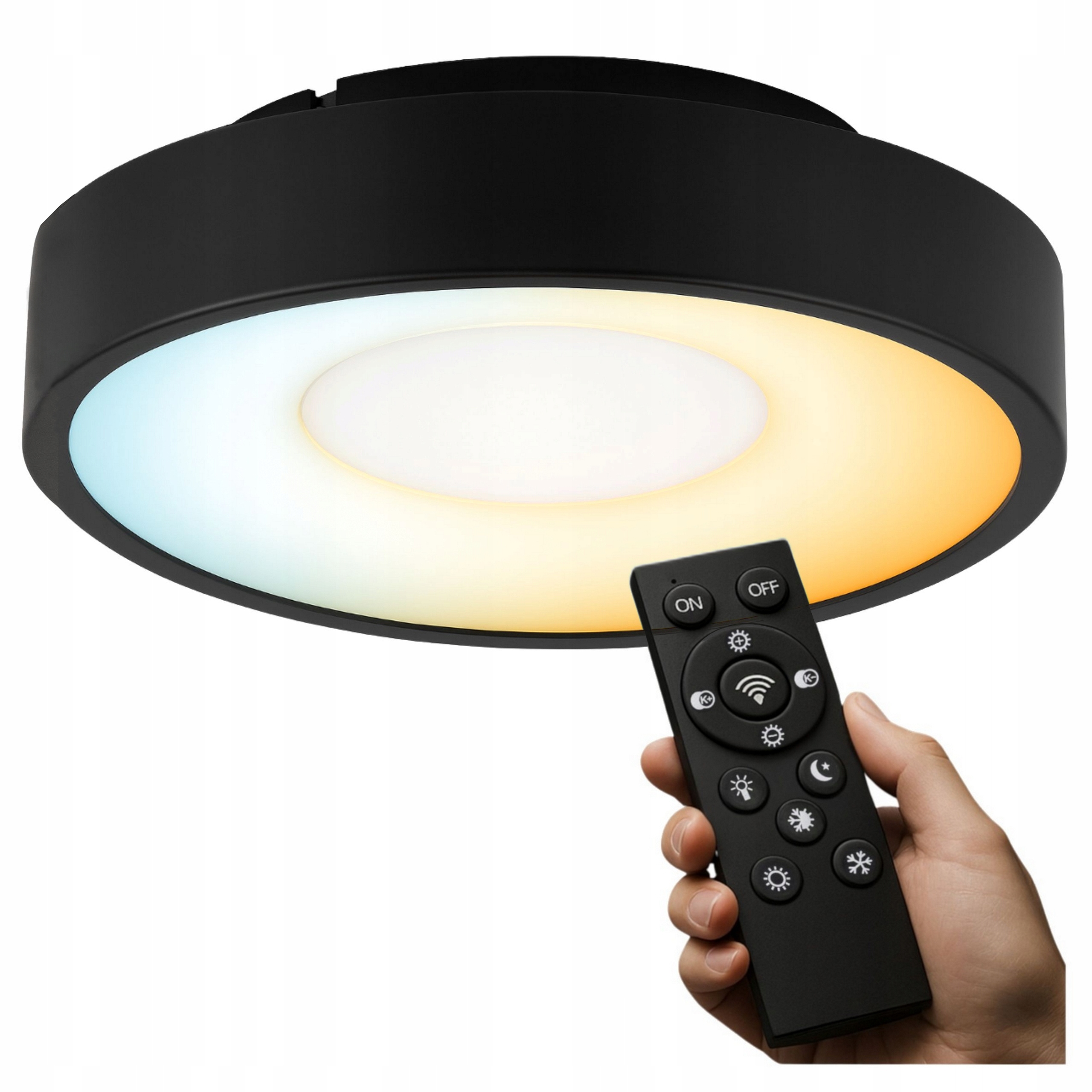 Lampa Stropní Svítidlo Led stropní Stmívatelná 3 Barvy 38 Cm Kulatý Černá Dálkový Ovladač 40 W