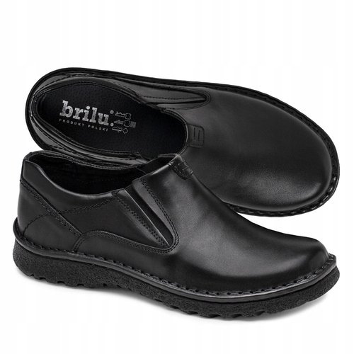 Brilu Polskie Skórzane Półbuty Wsuwane Tęgie XXL Oswald Czarne 47
