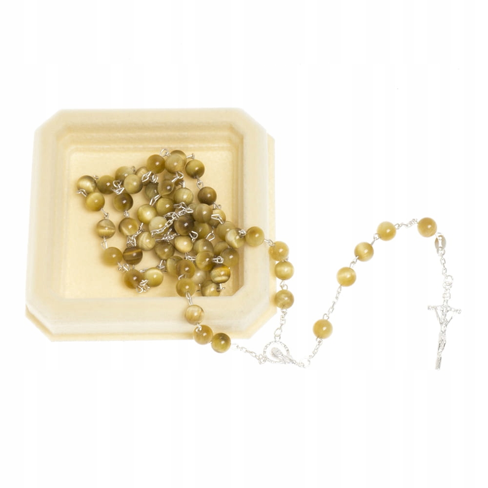 Stříbrný růženec z kamenů Zlaté tygří oko Suvenýr na biřmování