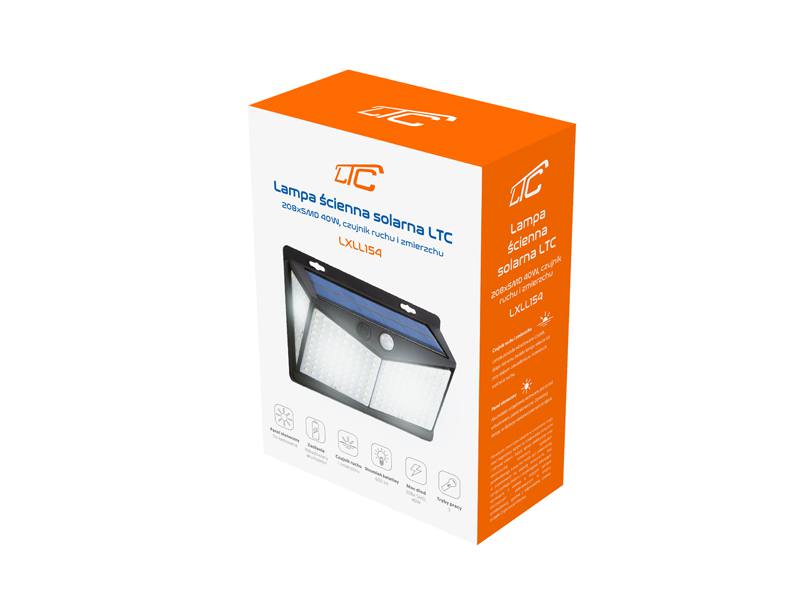LAMPA SOLARNA LED 40W ŚCIENNA CZUJNIK 3 TRYBY Moc lampy 40 W