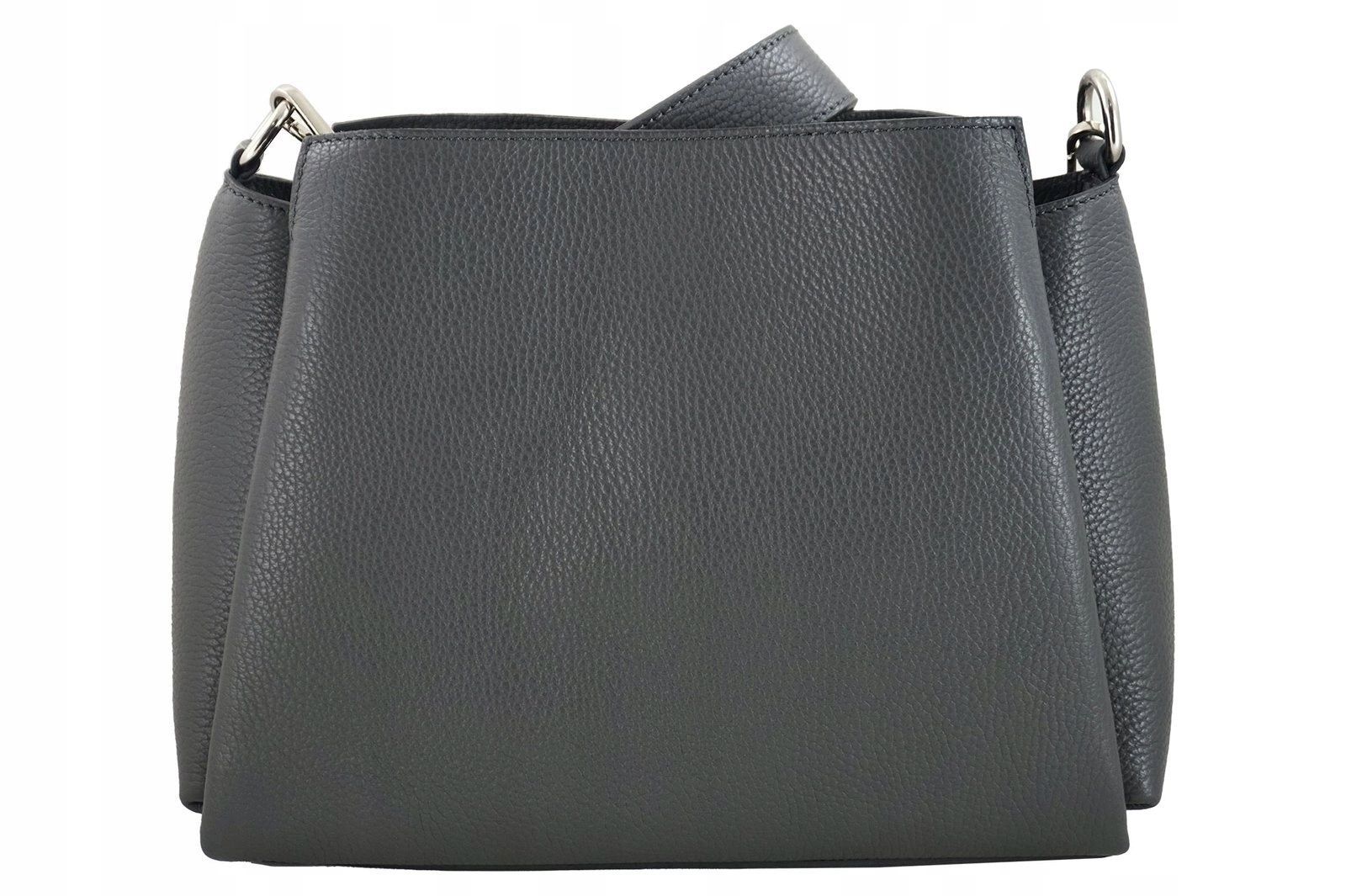 Torebka damska kuferek skórzana na szerokim pasku włoska - Szara ciemna Płeć kobieta