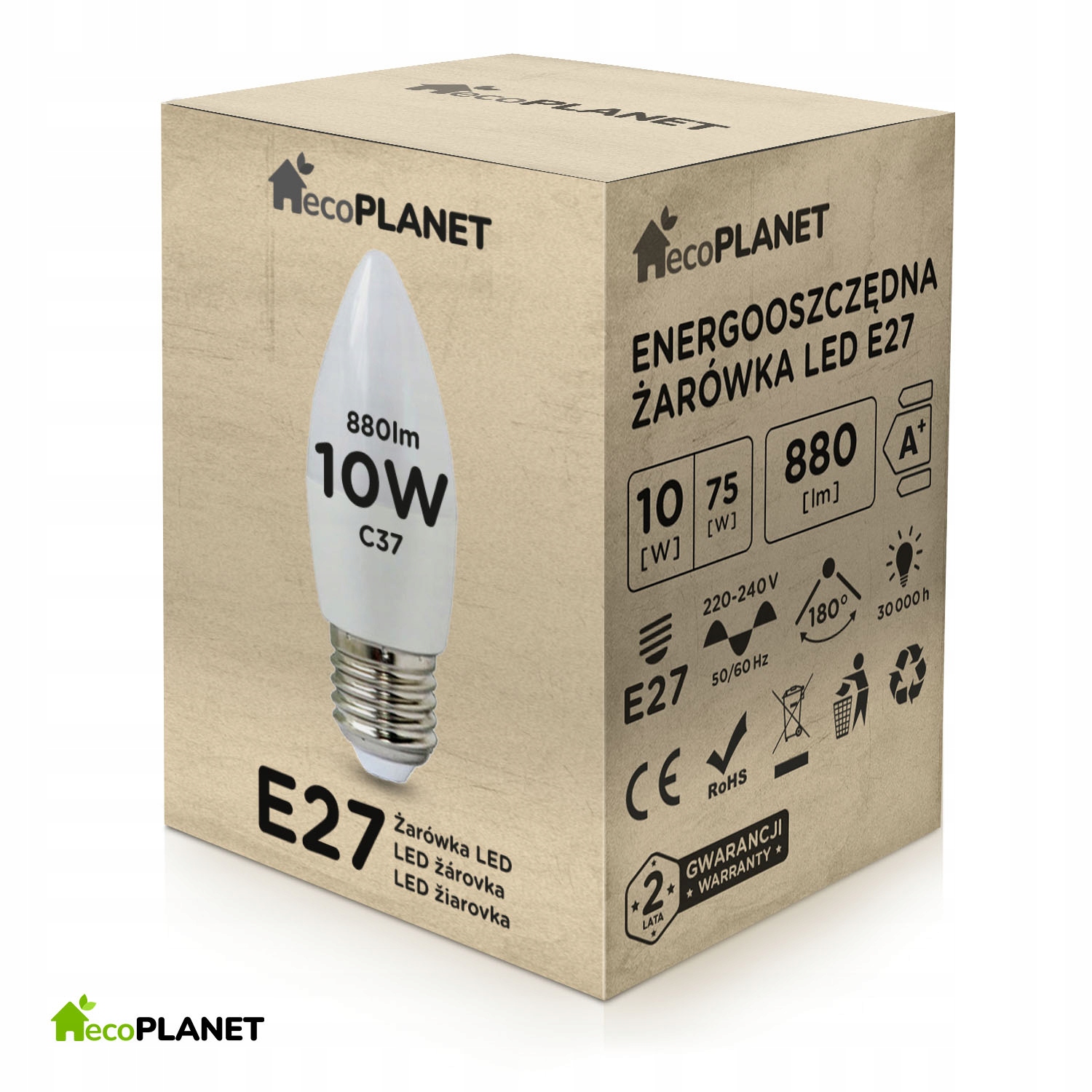 

Żarówka Led E27 świeczka 10W 880lm Barwy ecoPLANET