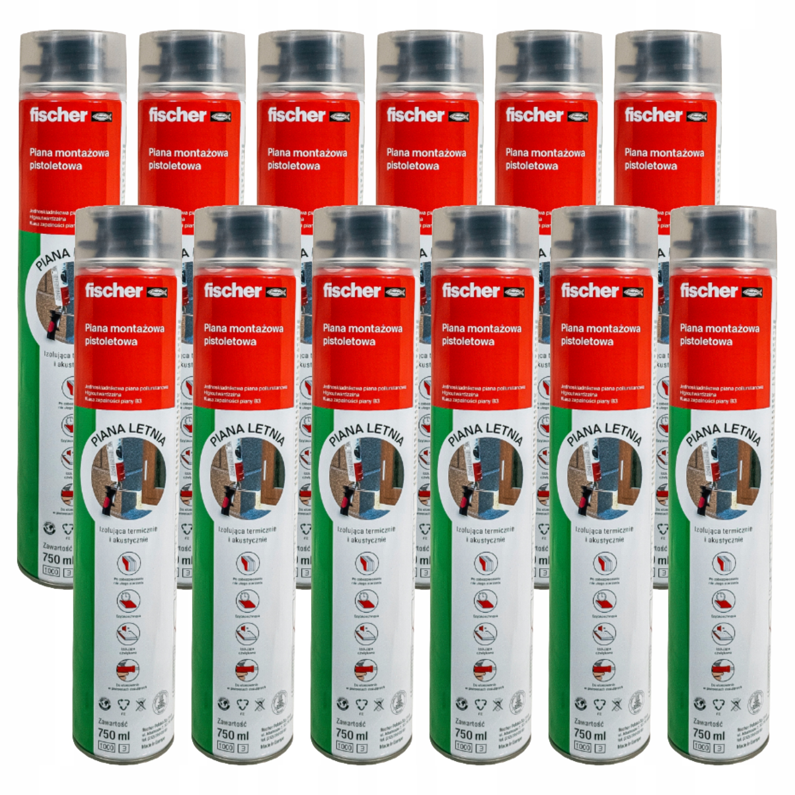 Pena montážna pištoľ Fischer 9000 ml letná 12 ks