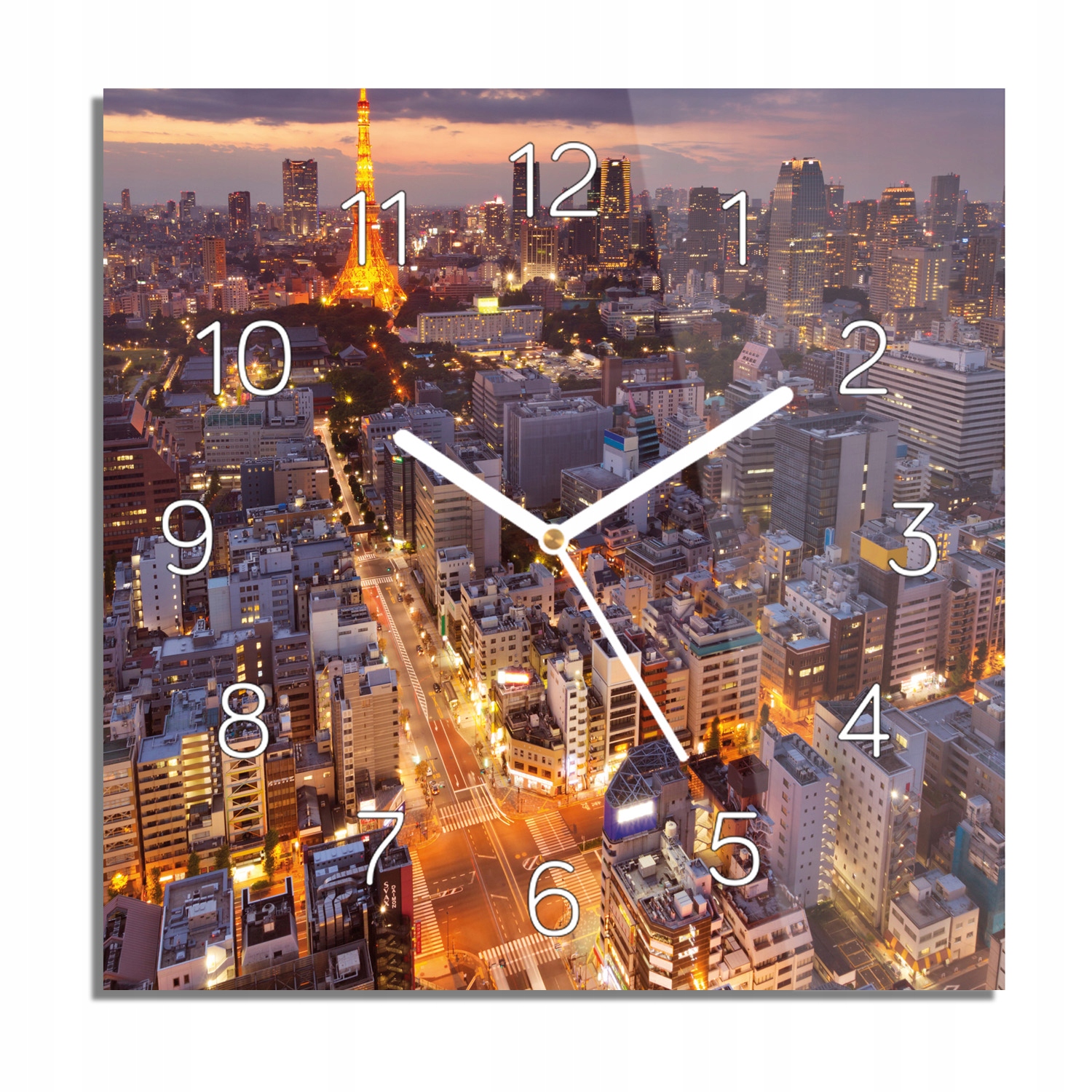

Tokyo miasto noc zegar na szkle do sypialni 30x30