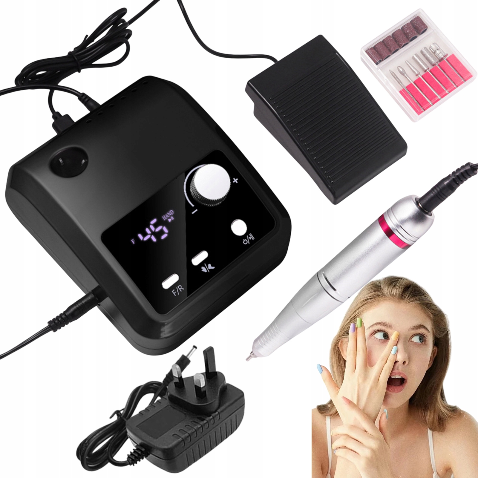 Elektrická Bruska Na Nehty Profesionální Sada 45000 Km 5 V 1 Černá